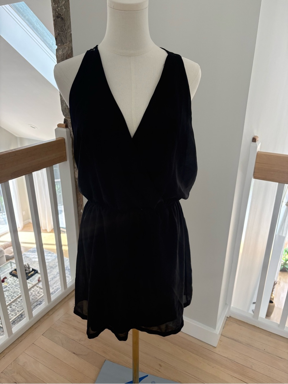 Tobi Black Sleeveless V-Neck Mini Dress with Elastic Waist
